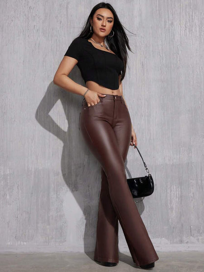 Canmore Coated Faux Leather Flare Pants for Tall Women