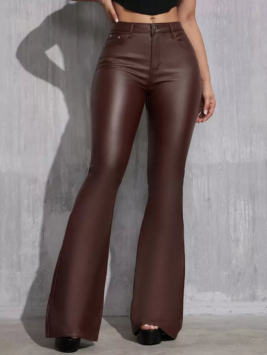 Canmore Coated Faux Leather Flare Pants for Tall Women