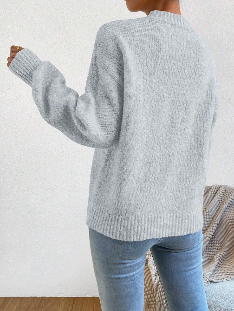 Viola Relaxed Mock Neck Sweater with Drop Shoulders - Light Grey