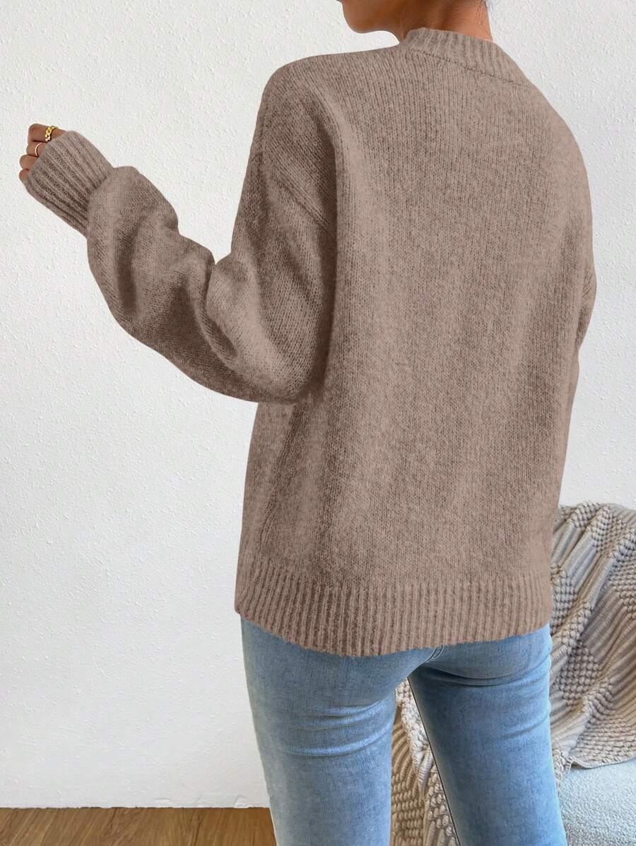 Viola Relaxed Mock Neck Sweater with Drop Shoulders - Taupe