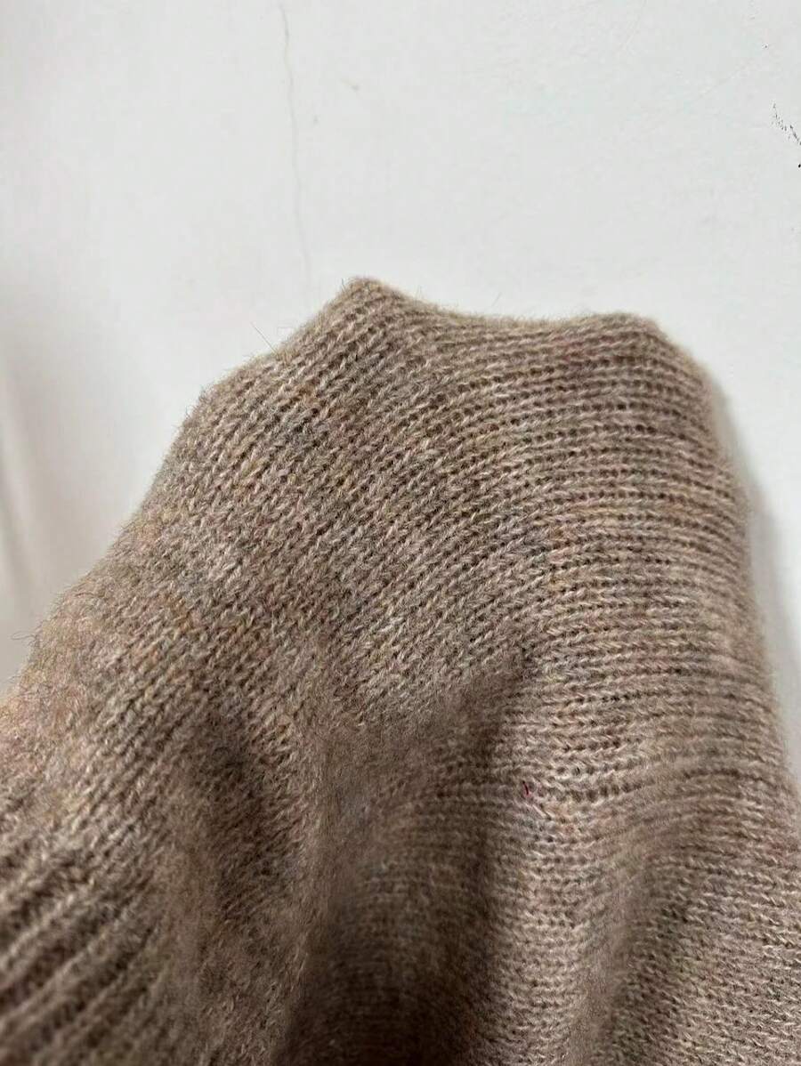 Viola Relaxed Mock Neck Sweater with Drop Shoulders - Taupe