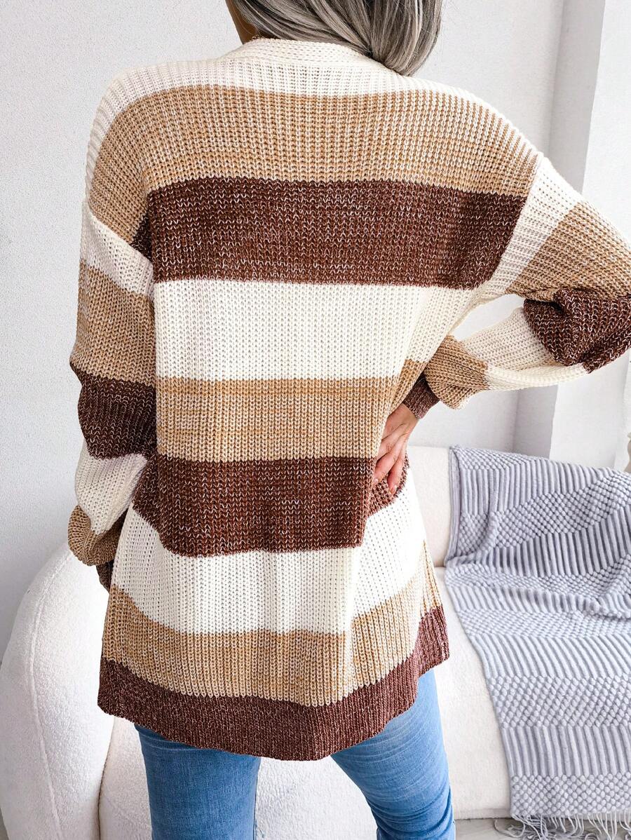 Ludlow Colorblock Striped Open Front Cardigan with Puff Sleeves