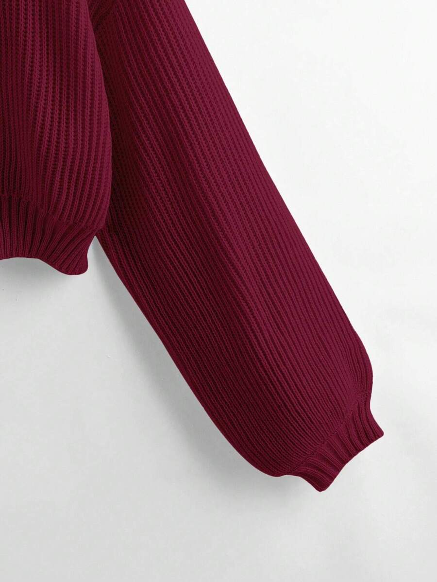 Louisa Ribbed Knit Cropped Turtleneck Pullover Sweater - Burgundy