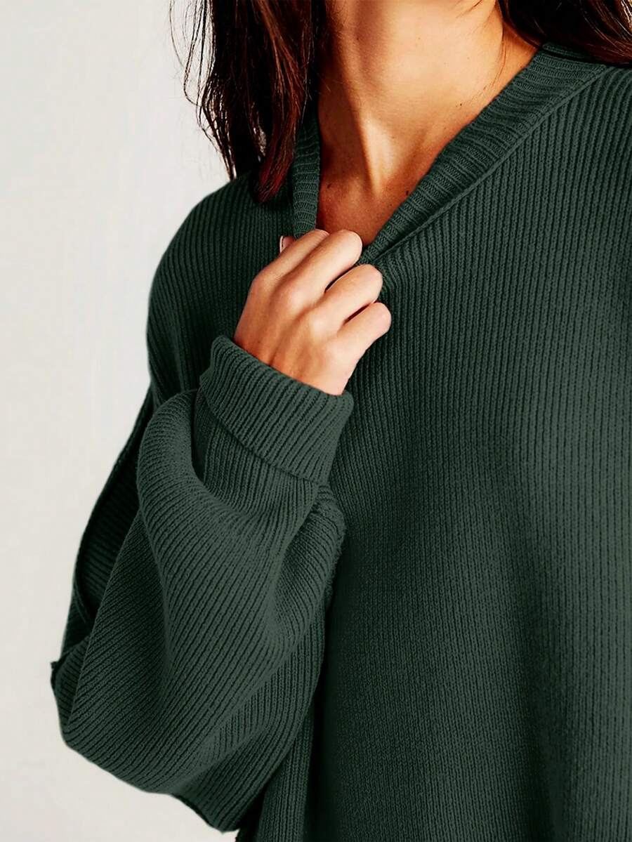 Josette Mock Neck Oversized Split Hem Drop Shoulder Sweater - Forest Green