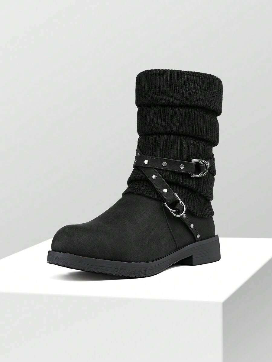 Women's Black Comfortable And Warm Fashion Casual Mid Calf  Faux Furry Outdoor Indoor Commuter Christmas Winter Snow Boots Mensa