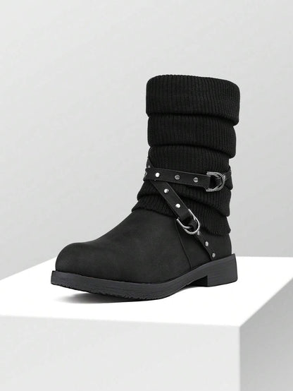 Women's Black Comfortable And Warm Fashion Casual Mid Calf  Faux Furry Outdoor Indoor Commuter Christmas Winter Snow Boots Mensa