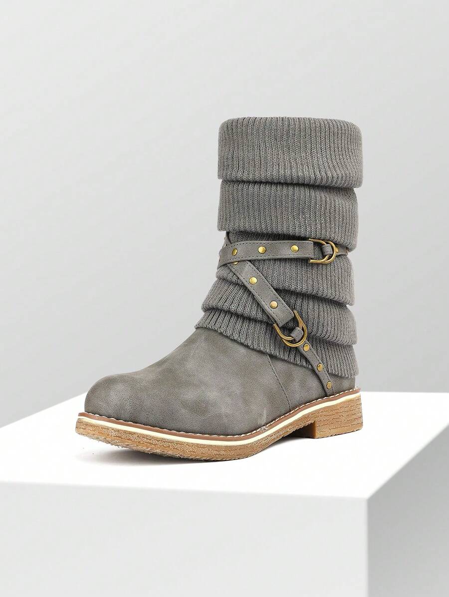 Women's Black Comfortable And Warm Fashion Casual Mid Calf  Faux Furry Outdoor Indoor Commuter Christmas Winter Snow Boots Mensa