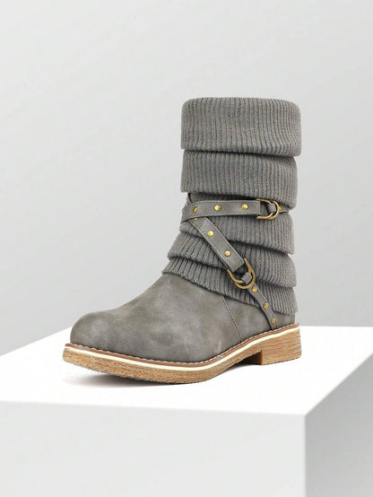 Women's Black Comfortable And Warm Fashion Casual Mid Calf  Faux Furry Outdoor Indoor Commuter Christmas Winter Snow Boots Mensa