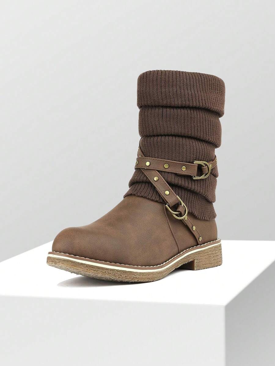 Women's Black Comfortable And Warm Fashion Casual Mid Calf  Faux Furry Outdoor Indoor Commuter Christmas Winter Snow Boots Mensa