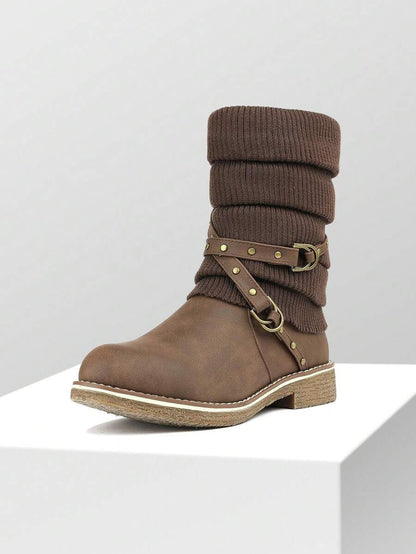 Women's Black Comfortable And Warm Fashion Casual Mid Calf  Faux Furry Outdoor Indoor Commuter Christmas Winter Snow Boots Mensa