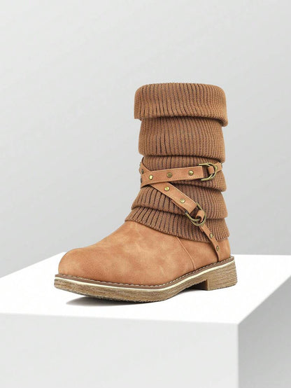 Women's Black Comfortable And Warm Fashion Casual Mid Calf  Faux Furry Outdoor Indoor Commuter Christmas Winter Snow Boots Mensa