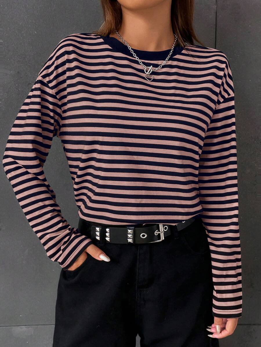 Ophelia Striped Long Sleeve Crew Neck Tee - Multicolor