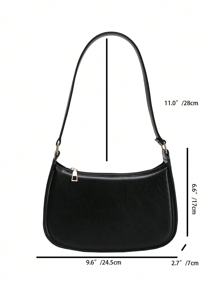 Women's Curved Shoulder Bag, Small Faux Leather Underarm Purse for Everyday and Evening