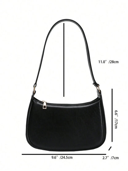 Women's Curved Shoulder Bag, Small Faux Leather Underarm Purse for Everyday and Evening