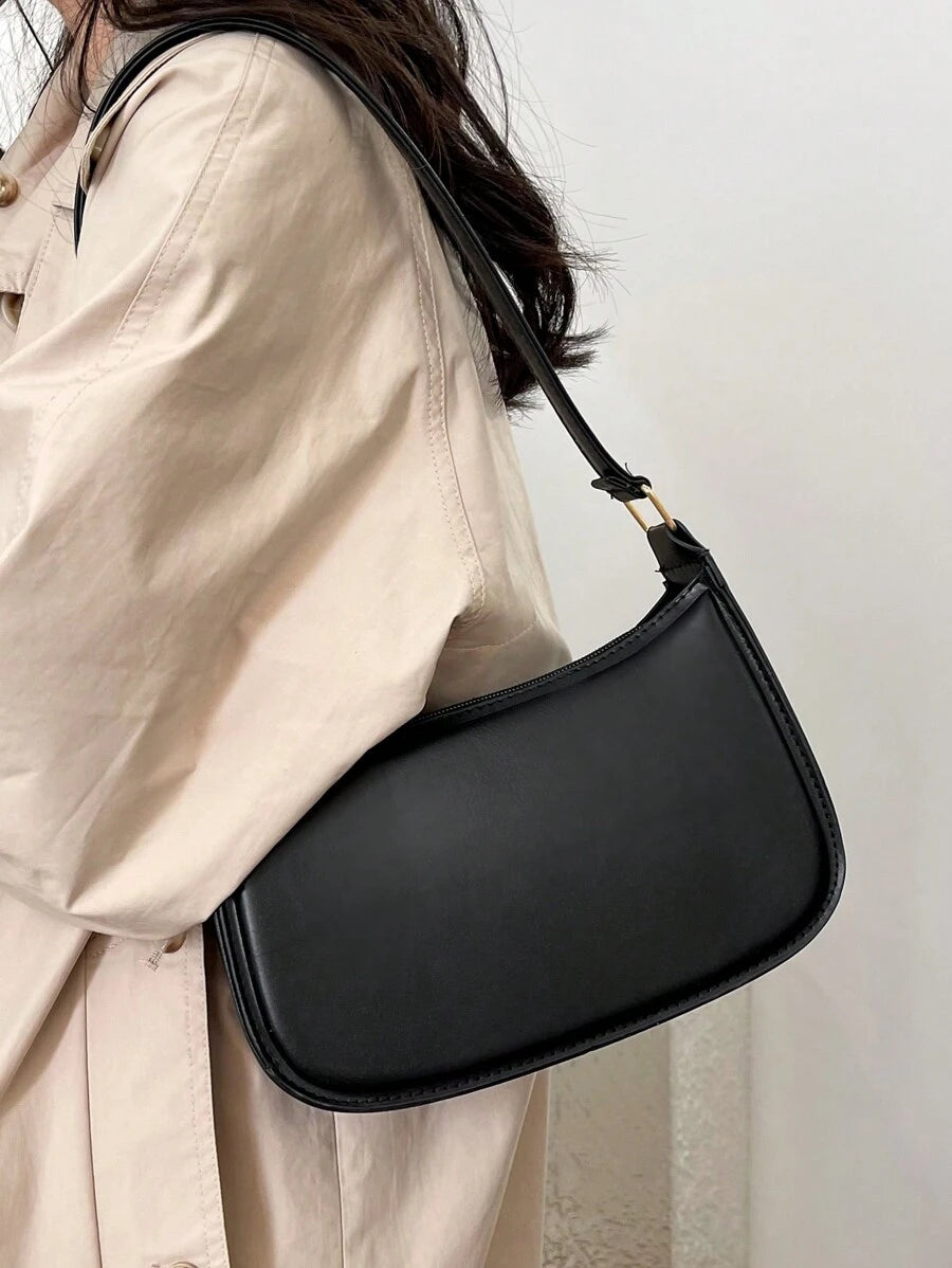 Women's Curved Shoulder Bag, Small Faux Leather Underarm Purse for Everyday and Evening