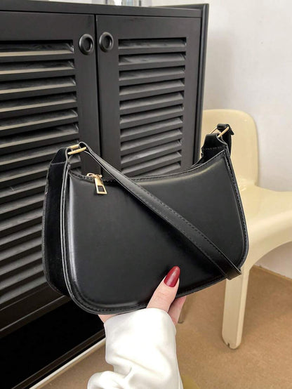 Women's Curved Shoulder Bag, Small Faux Leather Underarm Purse for Everyday and Evening