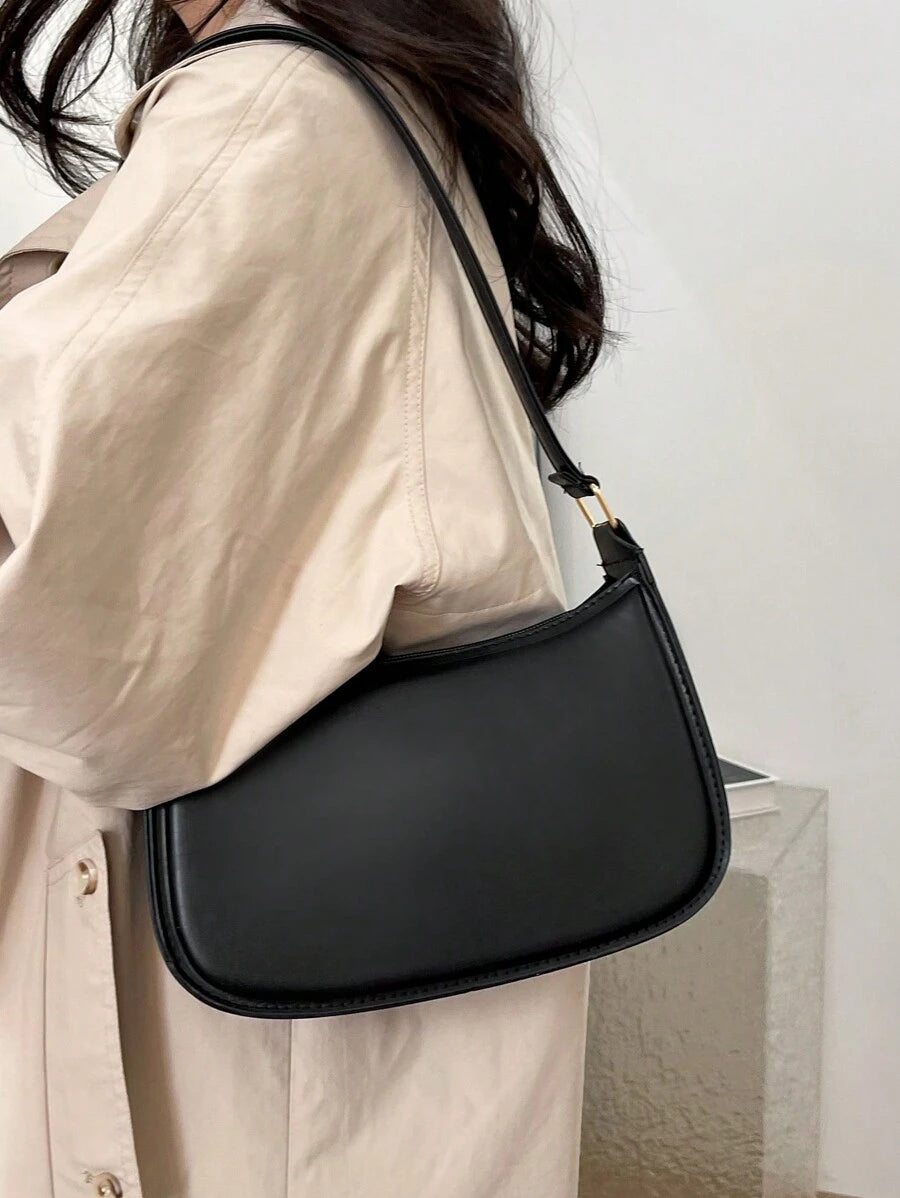 Women's Curved Shoulder Bag, Small Faux Leather Underarm Purse for Everyday and Evening