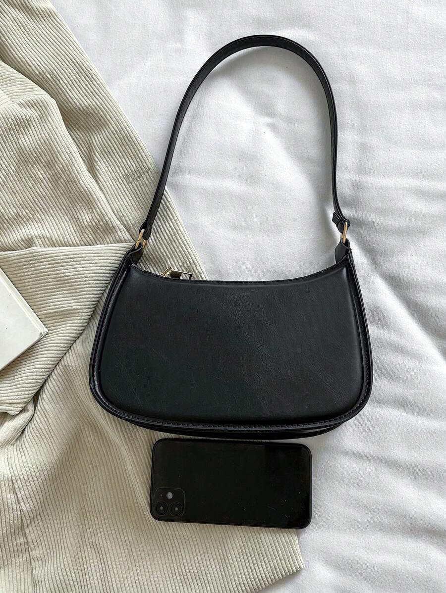 Women's Curved Shoulder Bag, Small Faux Leather Underarm Purse for Everyday and Evening