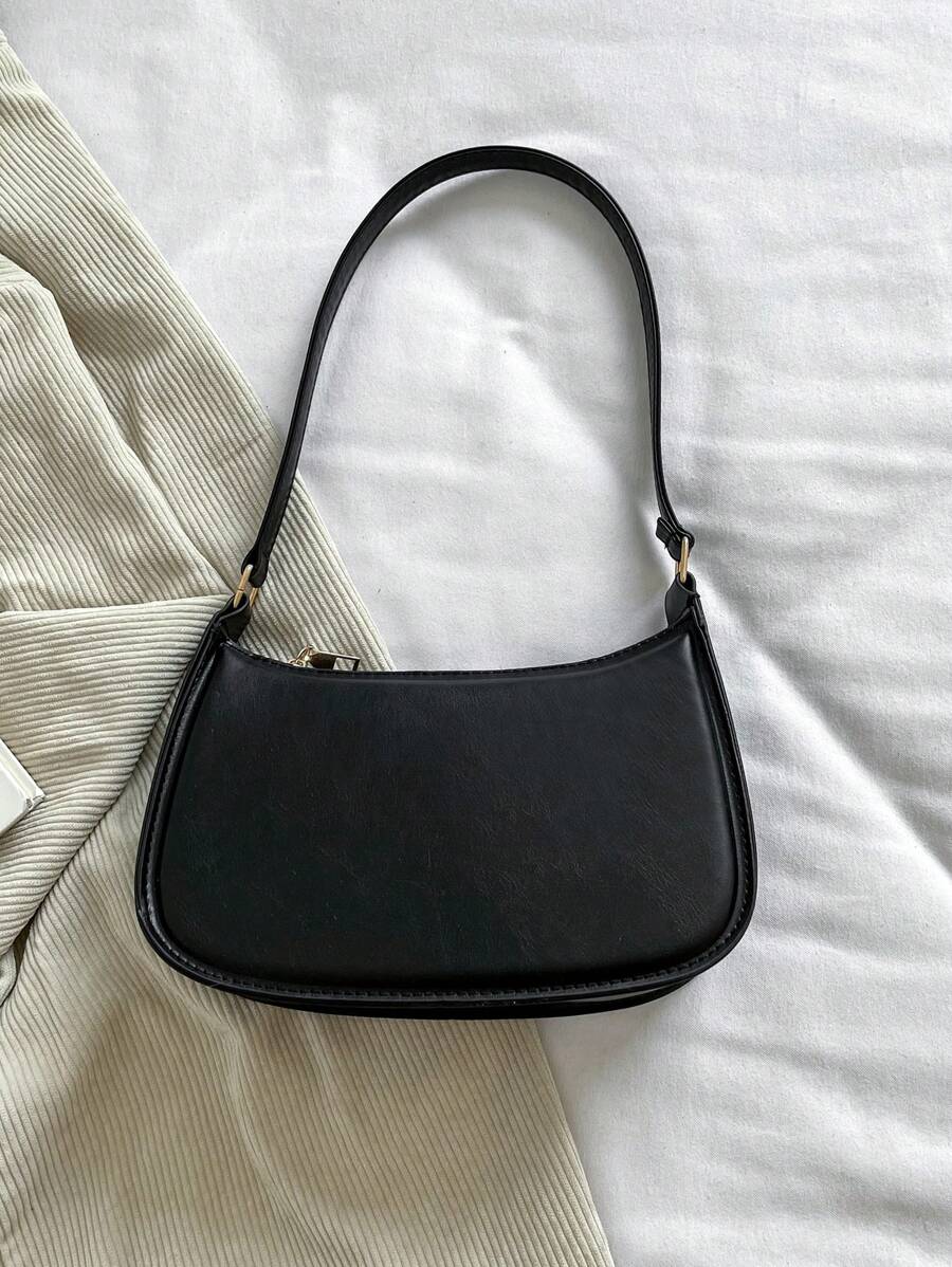 Women's Curved Shoulder Bag, Small Faux Leather Underarm Purse for Everyday and Evening