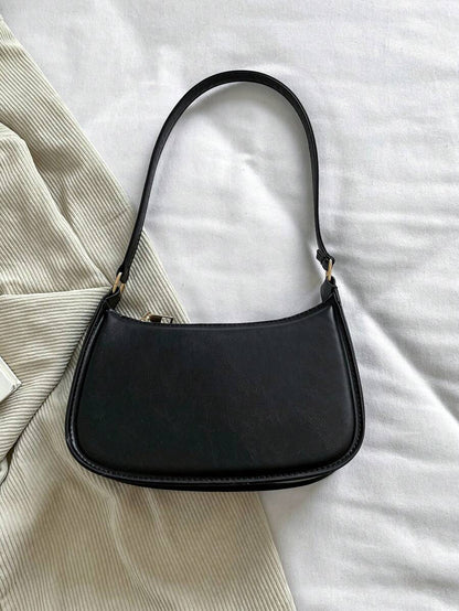 Women's Curved Shoulder Bag, Small Faux Leather Underarm Purse for Everyday and Evening