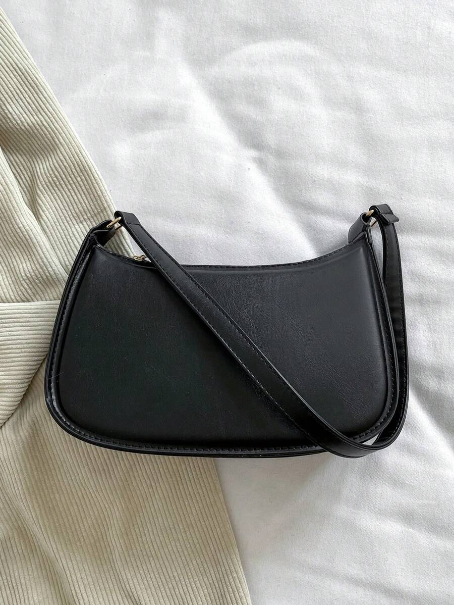 Women's Curved Shoulder Bag, Small Faux Leather Underarm Purse for Everyday and Evening