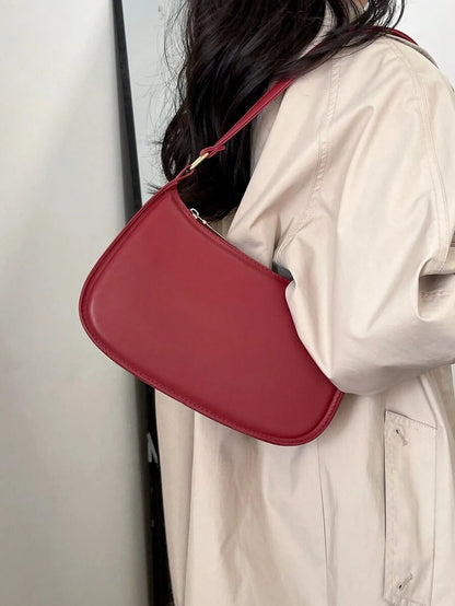 Women's Curved Shoulder Bag, Small Faux Leather Underarm Purse for Everyday and Evening