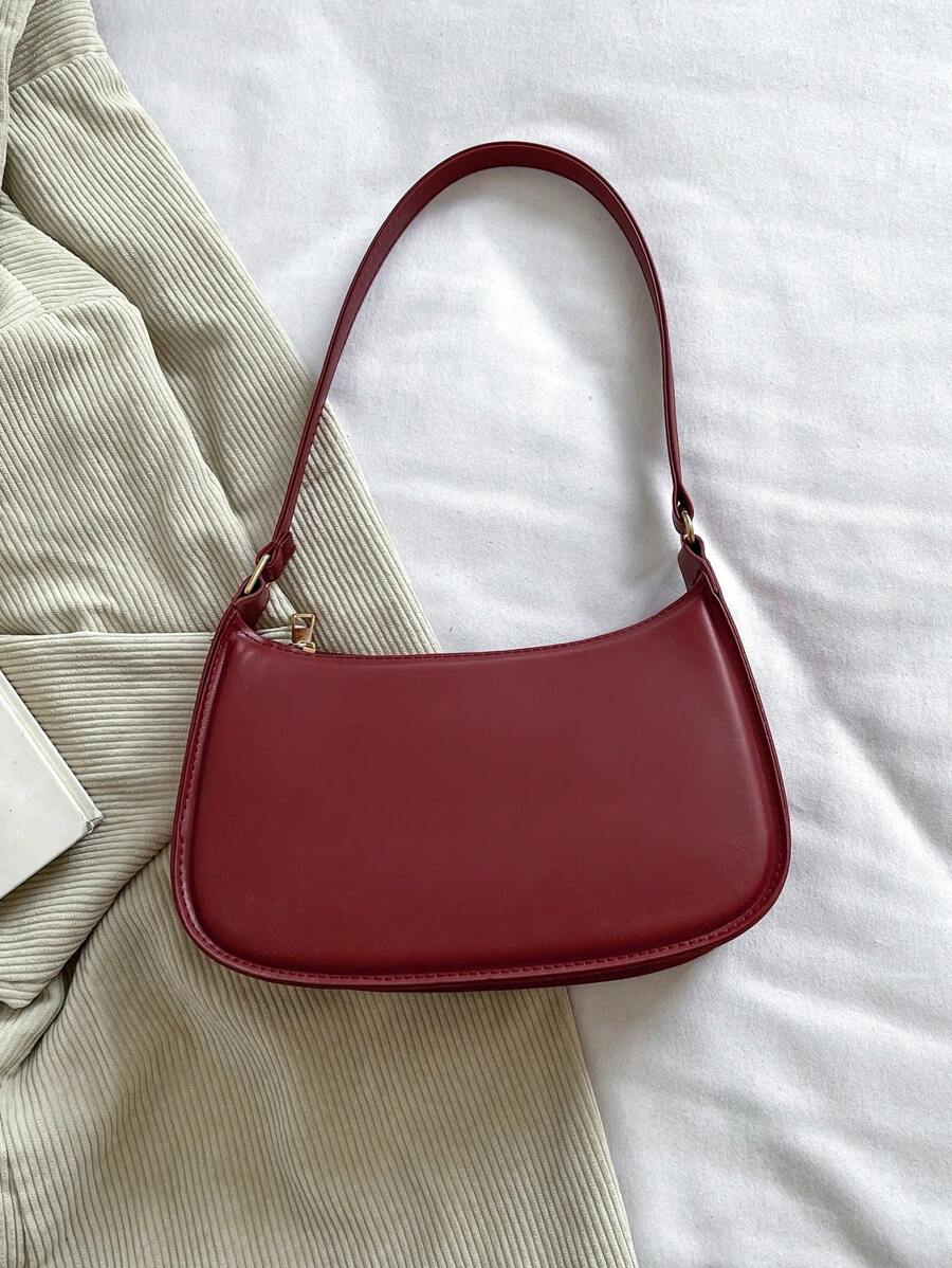 Women's Curved Shoulder Bag, Small Faux Leather Underarm Purse for Everyday and Evening