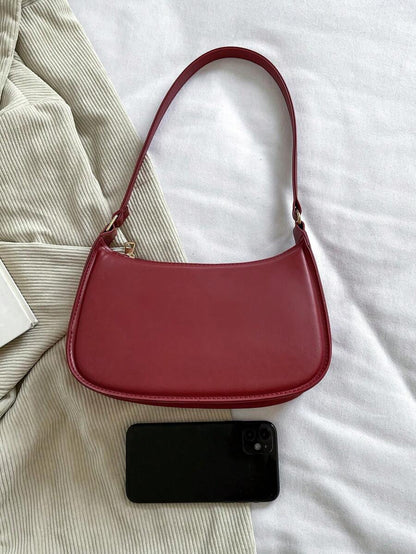 Women's Curved Shoulder Bag, Small Faux Leather Underarm Purse for Everyday and Evening