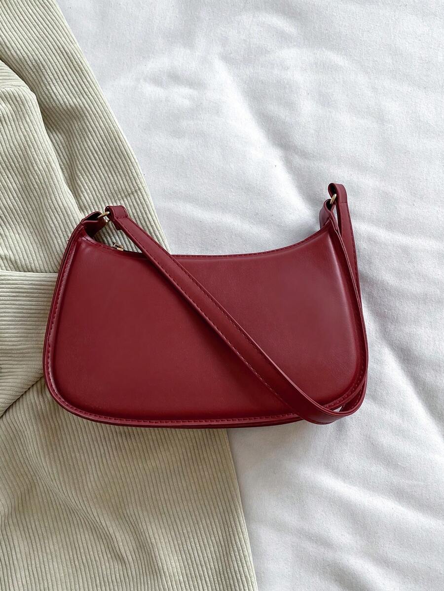 Women's Curved Shoulder Bag, Small Faux Leather Underarm Purse for Everyday and Evening