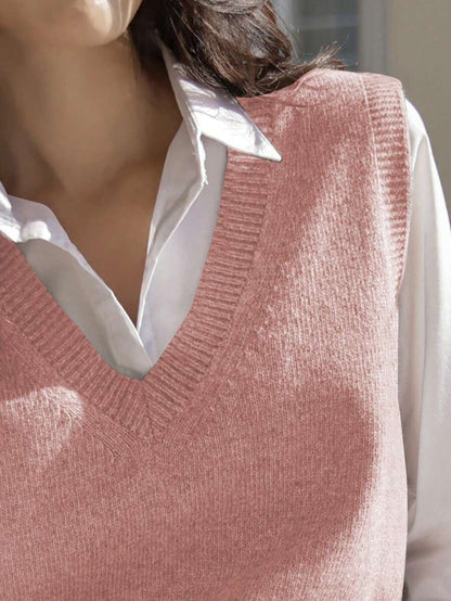 Women's V-Neck Knit Sweater Vest, Sleeveless Layering Top for Fall Work Casual - Blue