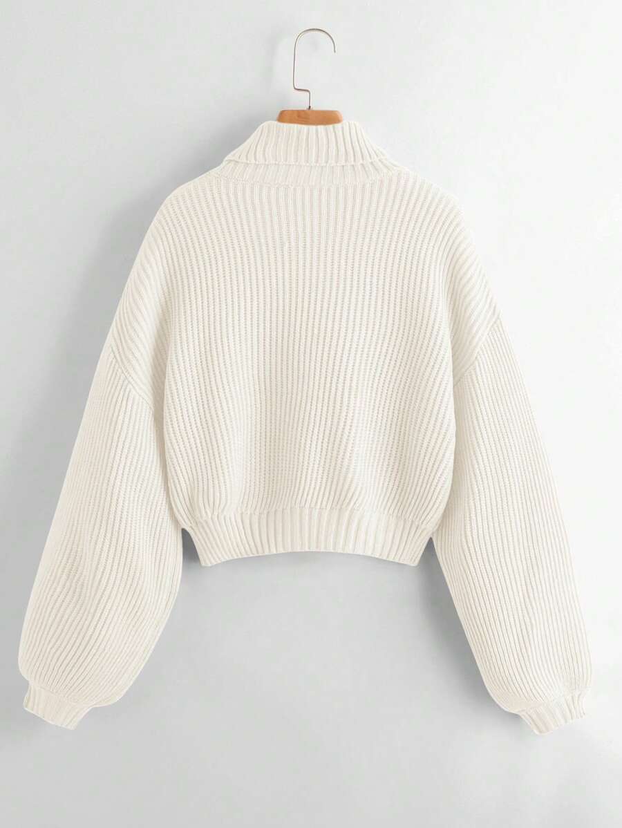 Louisa Ribbed Knit Cropped Turtleneck Pullover Sweater - White