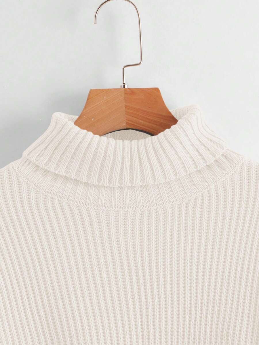Louisa Ribbed Knit Cropped Turtleneck Pullover Sweater - White