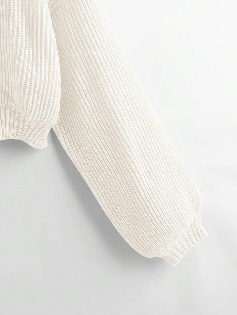 Louisa Ribbed Knit Cropped Turtleneck Pullover Sweater - White