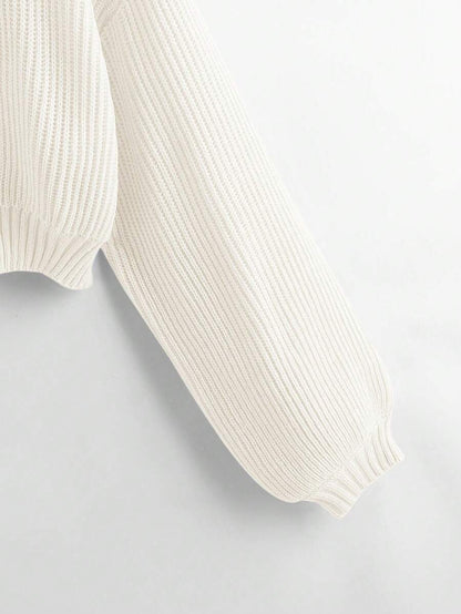 Louisa Ribbed Knit Cropped Turtleneck Pullover Sweater - White