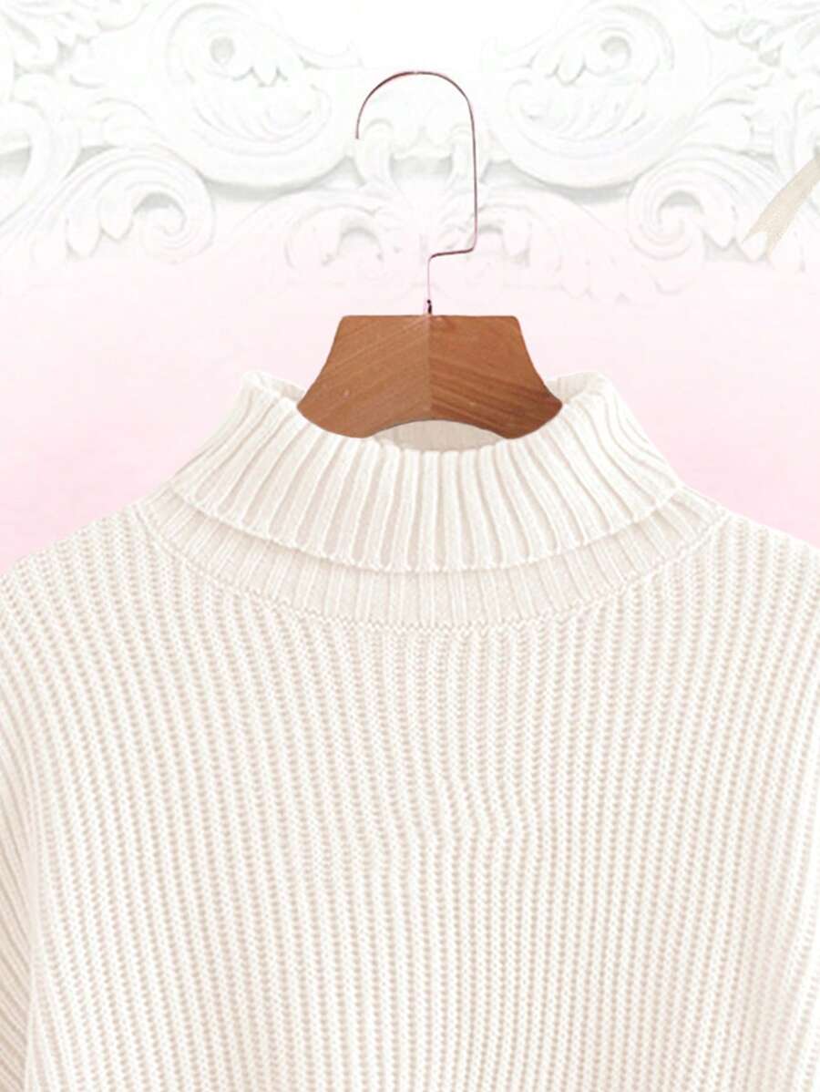 Louisa Ribbed Knit Cropped Turtleneck Pullover Sweater - White