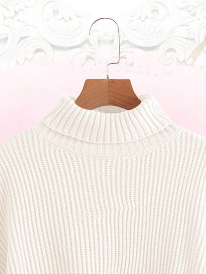 Louisa Ribbed Knit Cropped Turtleneck Pullover Sweater - White