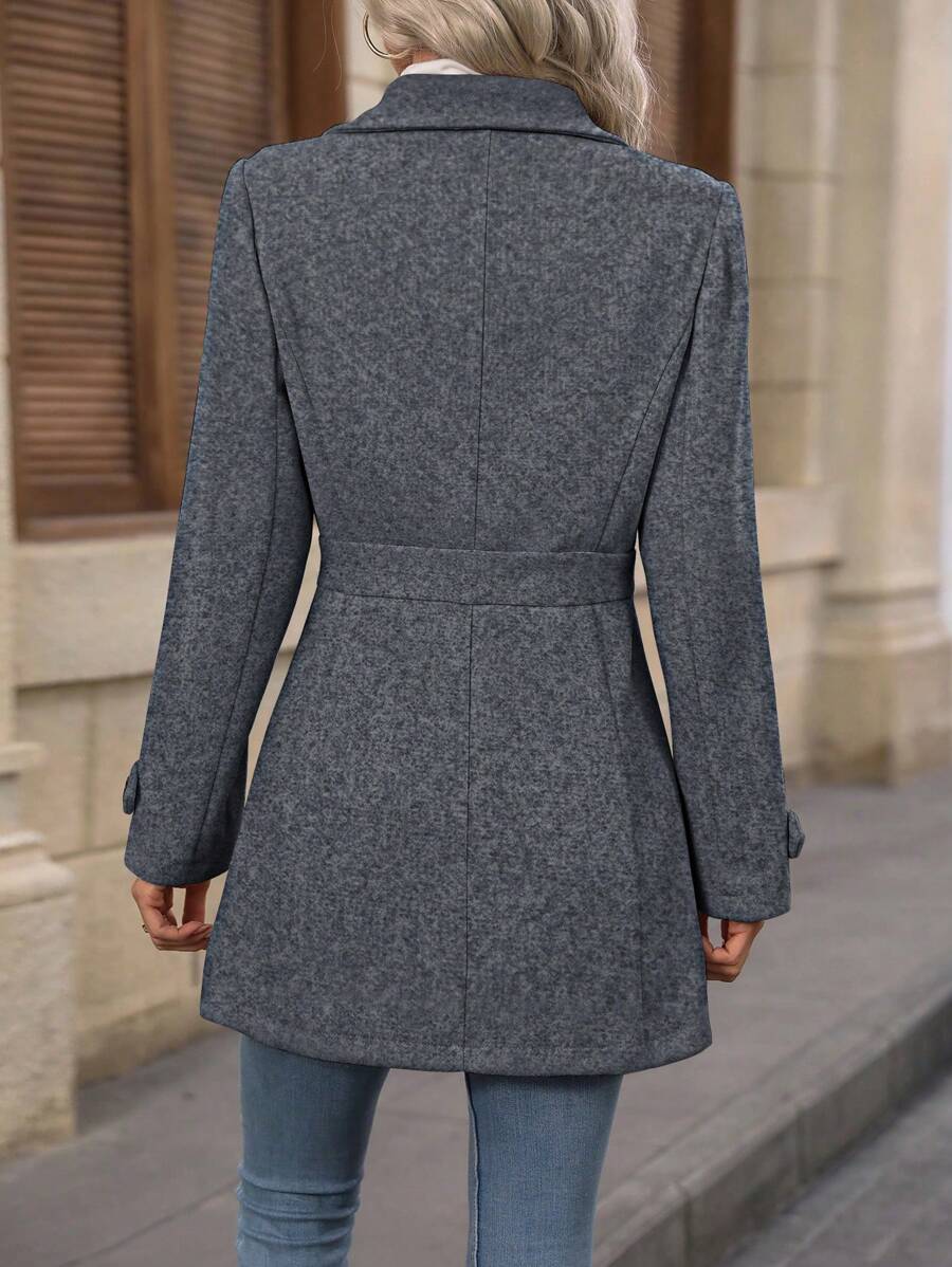 Juliana Single-Breasted Collared Coat with Button Front and Pockets - Dark Grey