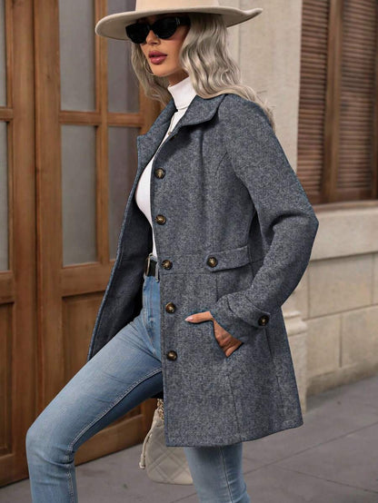 Juliana Single-Breasted Collared Coat with Button Front and Pockets - Camel