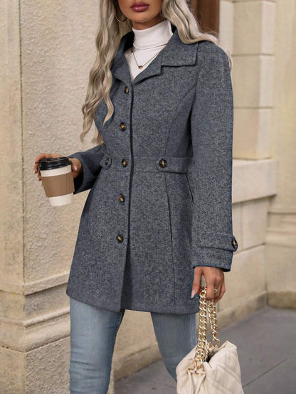 Juliana Single-Breasted Collared Coat with Button Front and Pockets - Brown