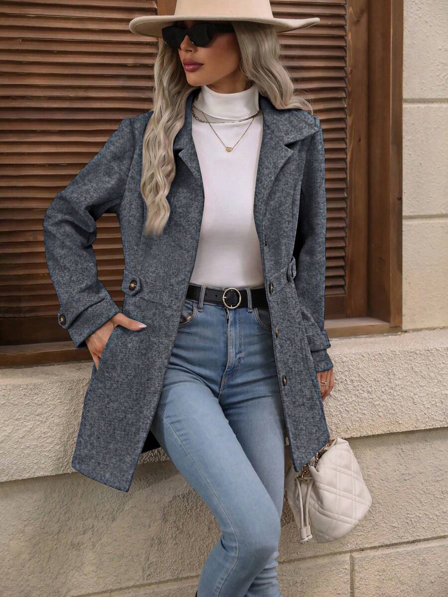 Juliana Single-Breasted Collared Coat with Button Front and Pockets - Apricot