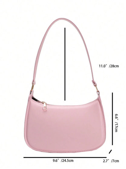 Women's Curved Shoulder Bag, Small Faux Leather Underarm Purse for Everyday and Evening