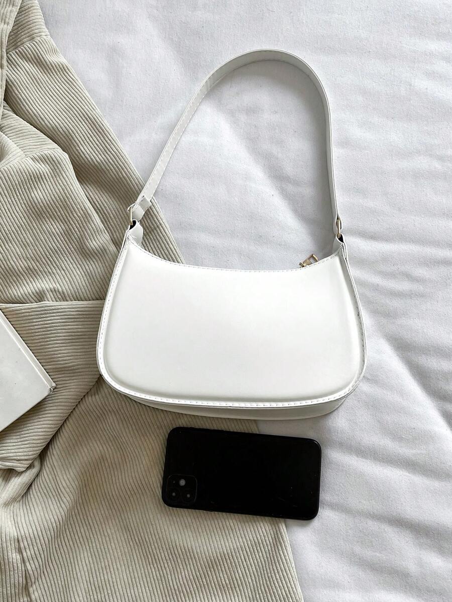 Women's Curved Shoulder Bag, Small Faux Leather Underarm Purse for Everyday and Evening