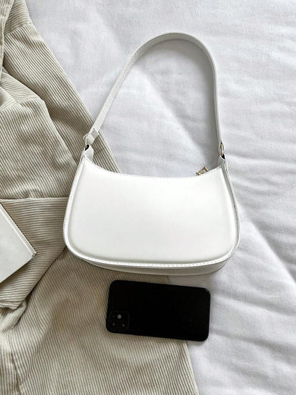 Women's Curved Shoulder Bag, Small Faux Leather Underarm Purse for Everyday and Evening