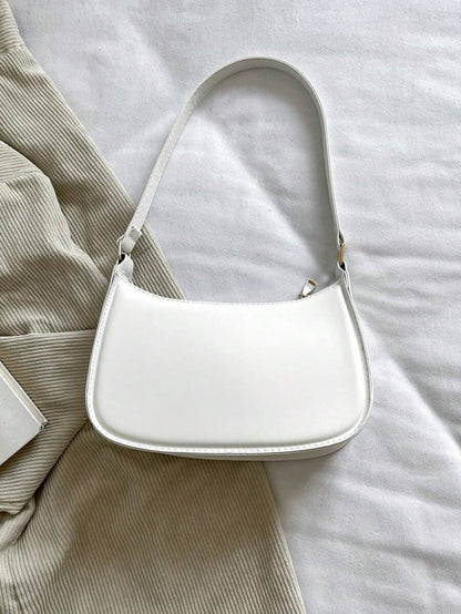 Women's Curved Shoulder Bag, Small Faux Leather Underarm Purse for Everyday and Evening