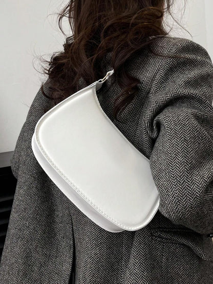Women's Curved Shoulder Bag, Small Faux Leather Underarm Purse for Everyday and Evening