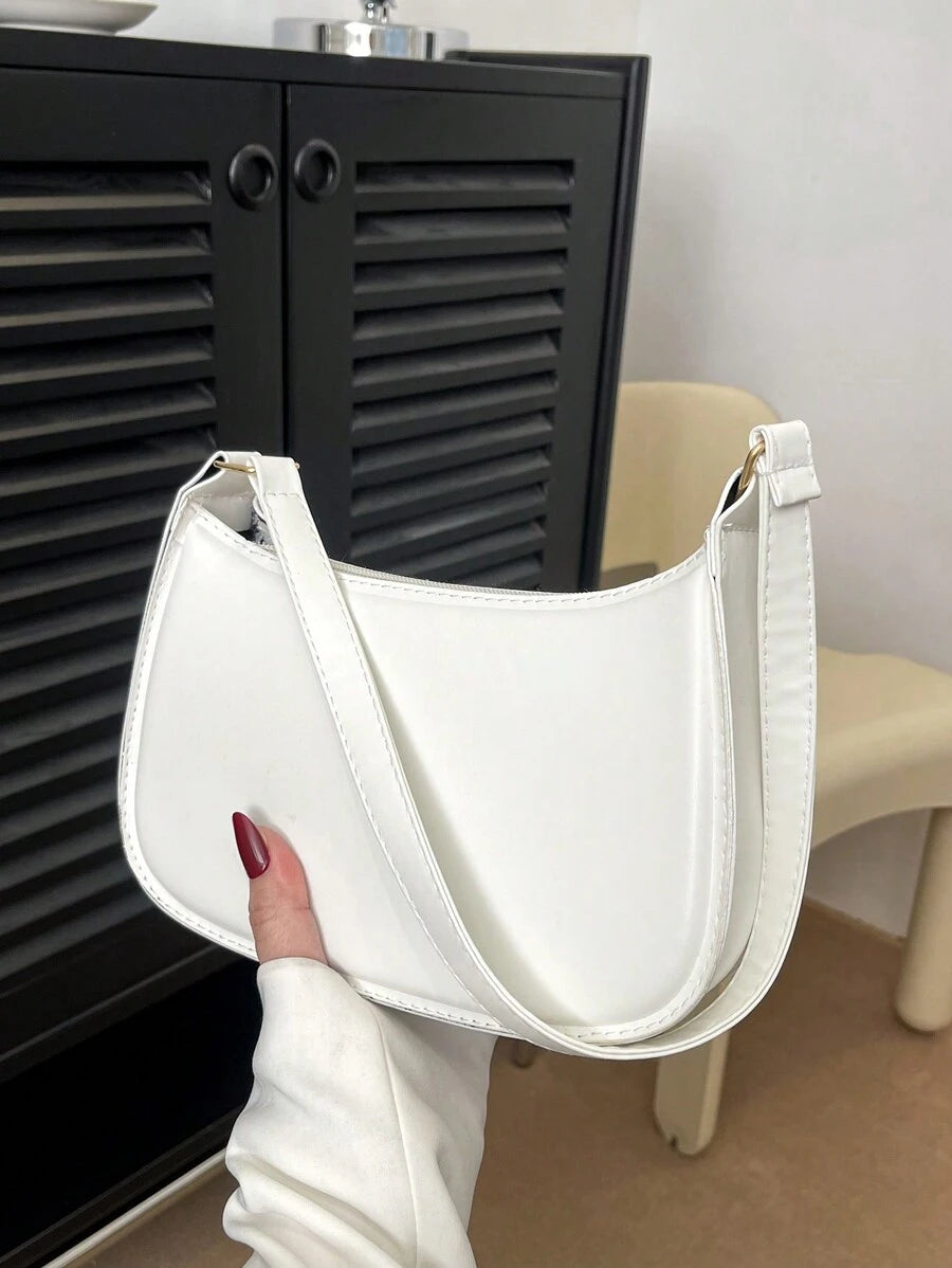 Women's Curved Shoulder Bag, Small Faux Leather Underarm Purse for Everyday and Evening