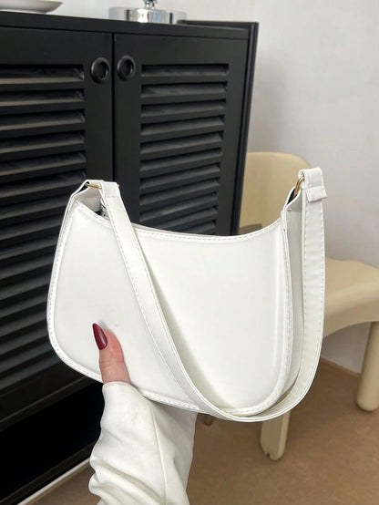 Women's Curved Shoulder Bag, Small Faux Leather Underarm Purse for Everyday and Evening