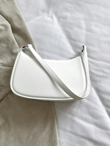 Women's Curved Shoulder Bag, Small Faux Leather Underarm Purse for Everyday and Evening