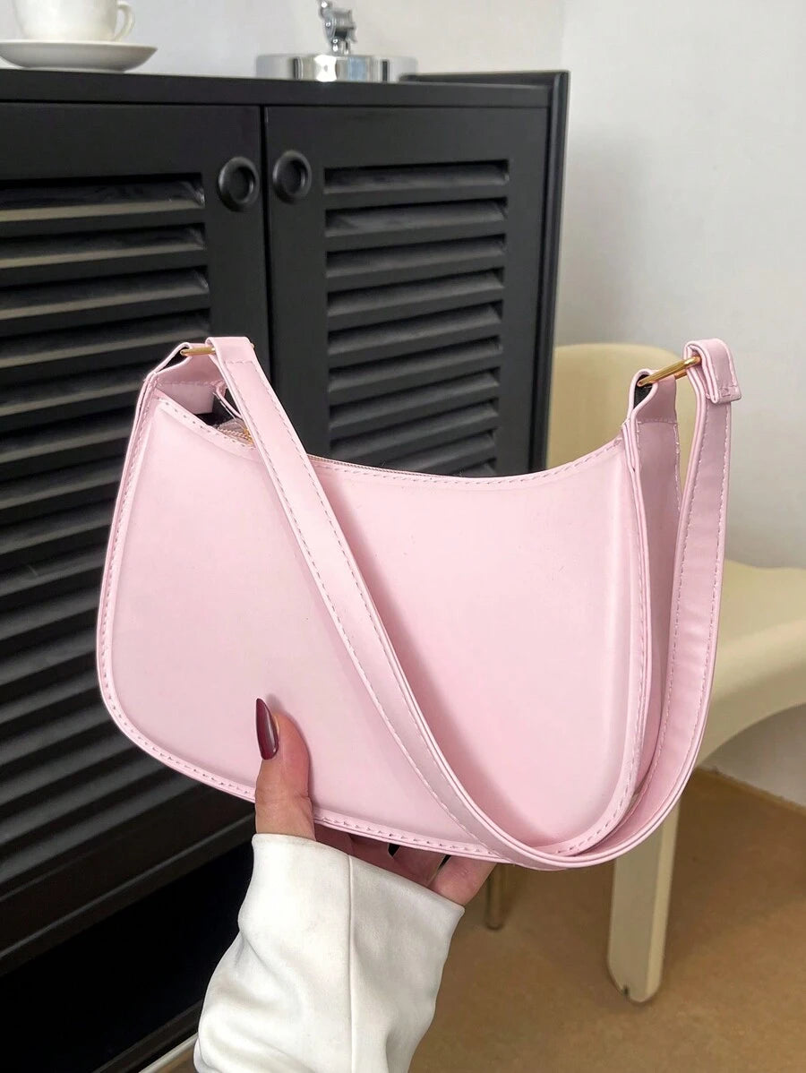 Women's Curved Shoulder Bag, Small Faux Leather Underarm Purse for Everyday and Evening
