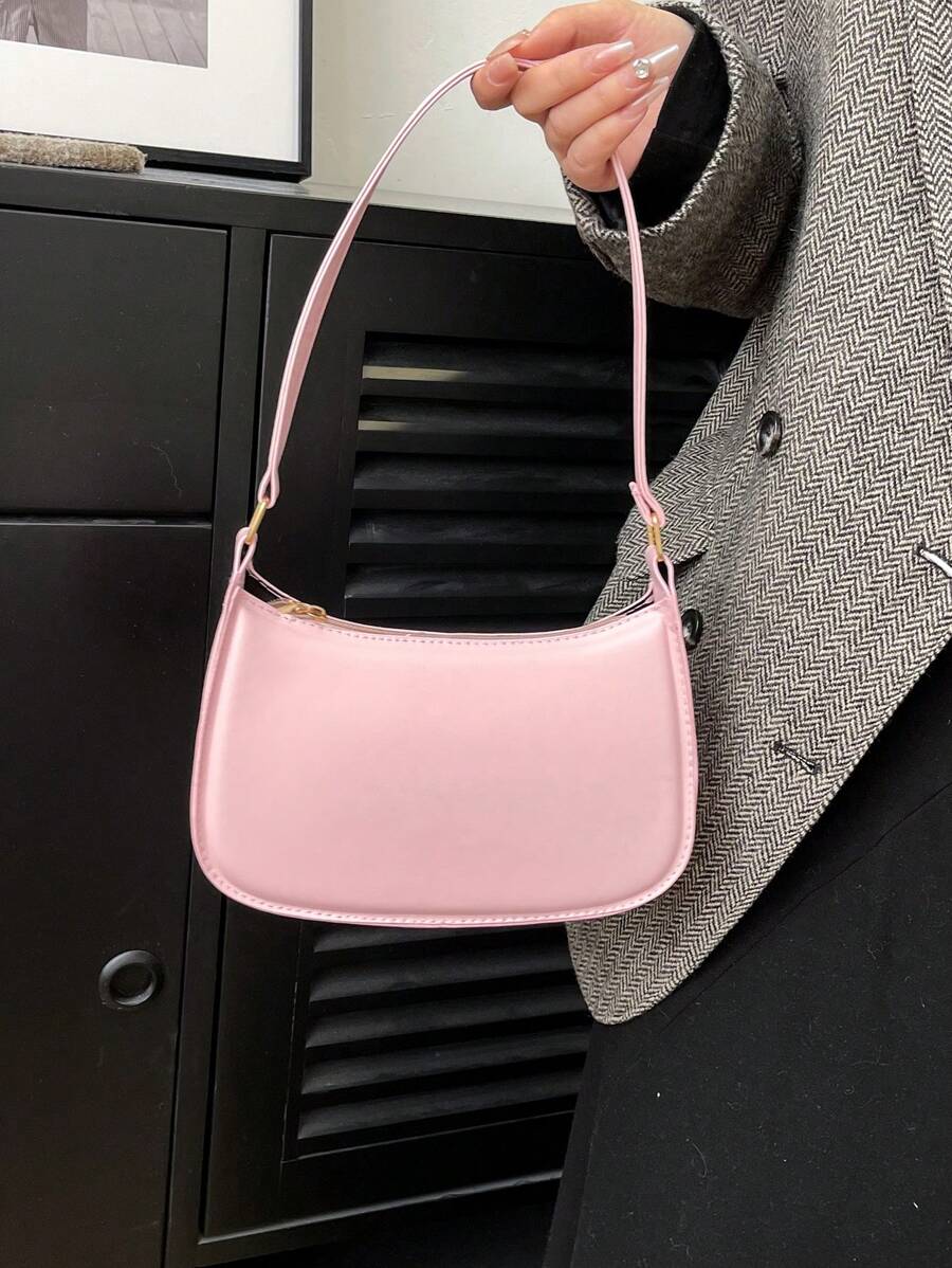 Women's Curved Shoulder Bag, Small Faux Leather Underarm Purse for Everyday and Evening